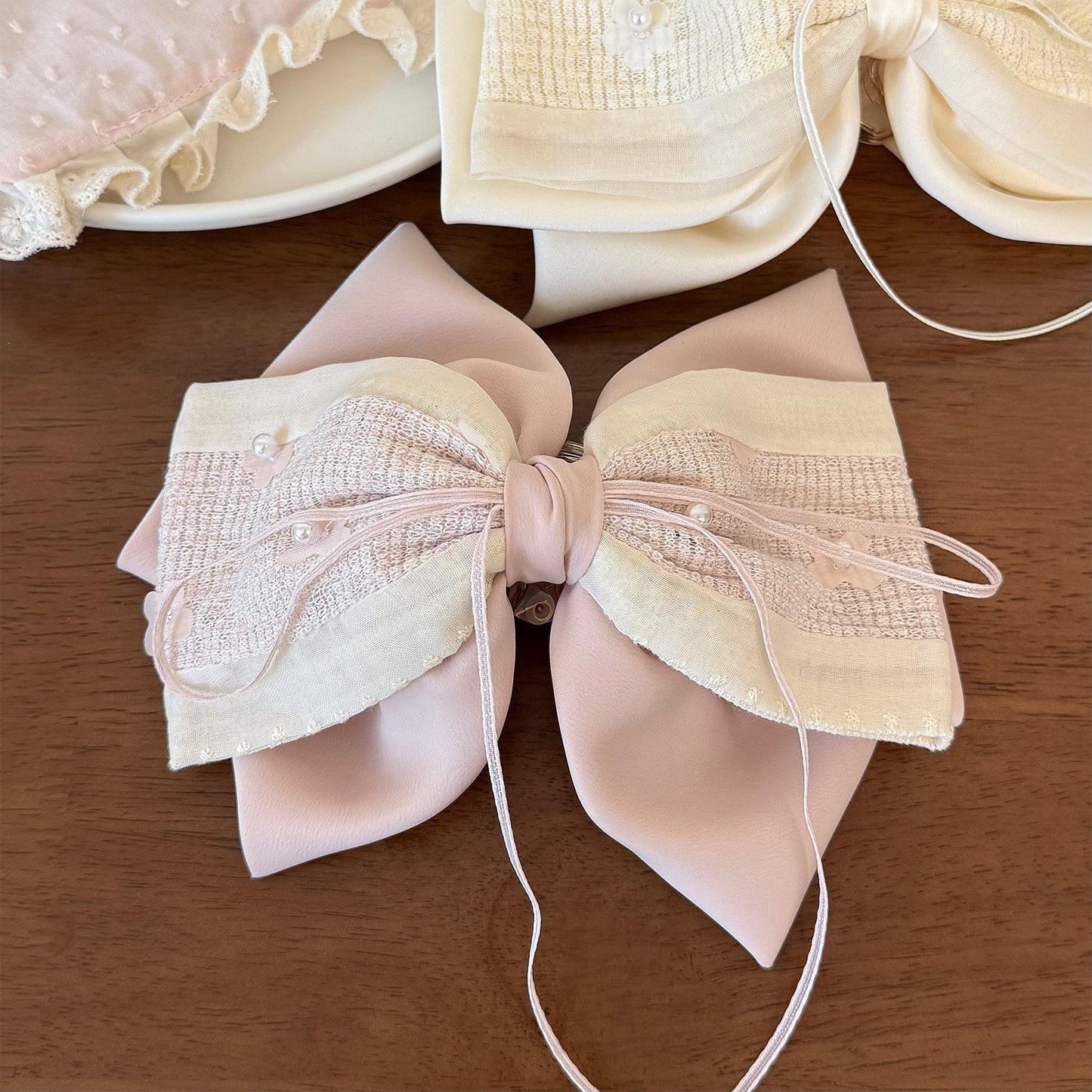 New Sweet Lace Fabric Bow Ponytail Clip