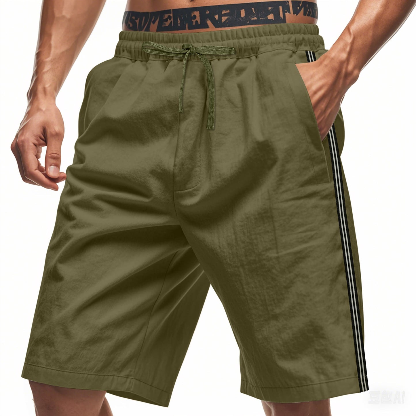 Mens Beach Outdoor Sports Shorts Breathable Striped Casual Cropped Trousers