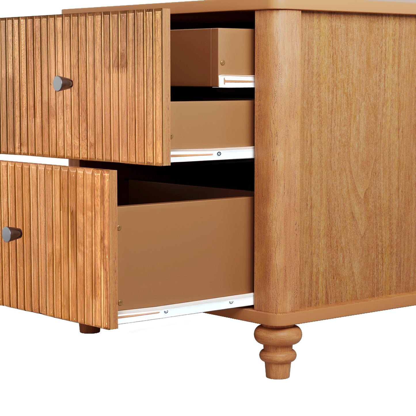 Mid Century Fluted Nightstand with 3 Drawers, 21.65 in Wide, Natural, 2-Piece