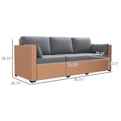 Outdoor Rattan Sofa Set 3 Seat Brown