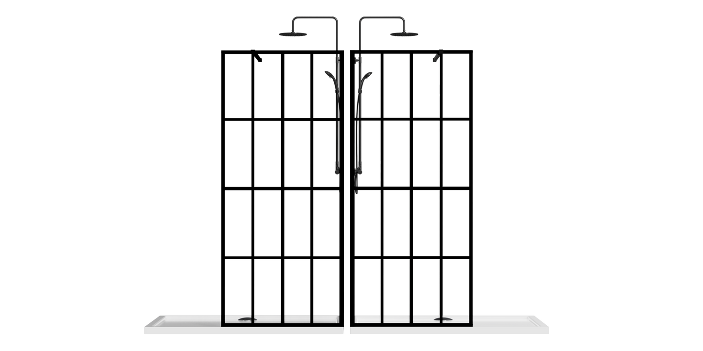 46' X 72' Shower Screen for Walk-in Wet-room Black Full-frame 4 Tempered Glass Panels