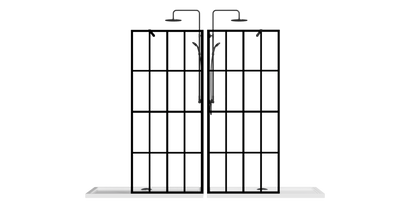 46' X 72' Shower Screen for Walk-in Wet-room Black Full-frame 4 Tempered Glass Panels