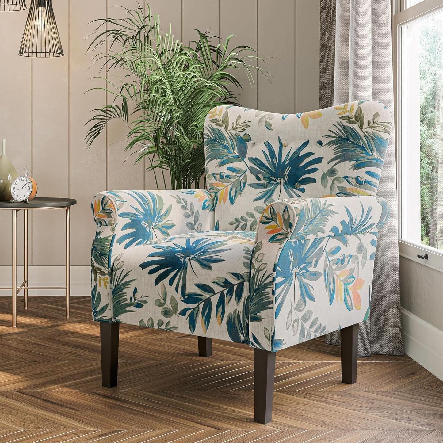 Wingback Upholstered Accent Chair Green Floral