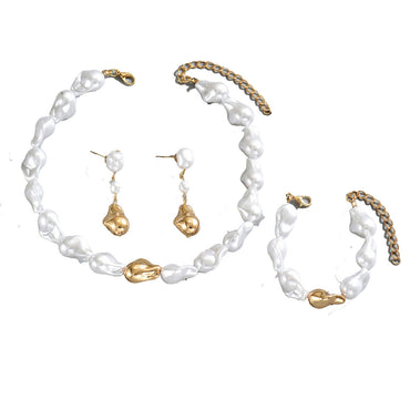 Cross-border European American Vintage Jewelry Set, Baroque Faux Pearl Necklace & Bracelet Matching Premium Versatile Earrings, Daily Women Fashion Ornaments