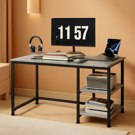 Computer Desk 40 Inch Gray With Durable Storage Shelves