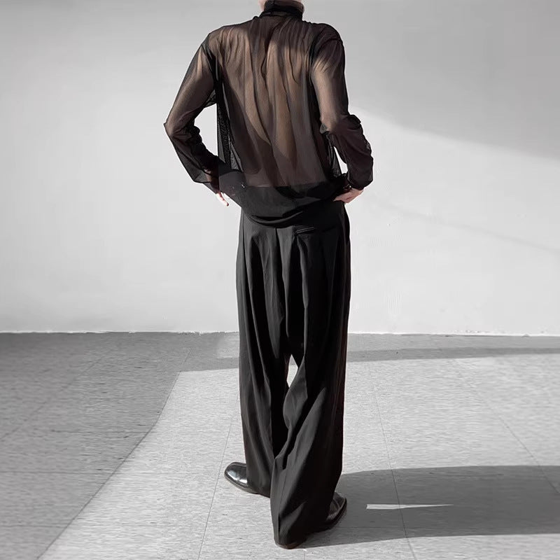 Mens Sun-Protective Hollowed-Out Long-Sleeve Mesh Top