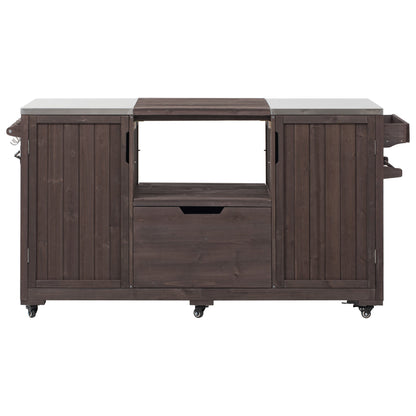 Outdoor Kitchen Island Grill Cart Fir Wood Stainless Steel 66.5