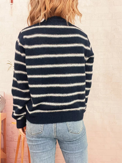 Striped Button-Up Long Sleeve Cardigan