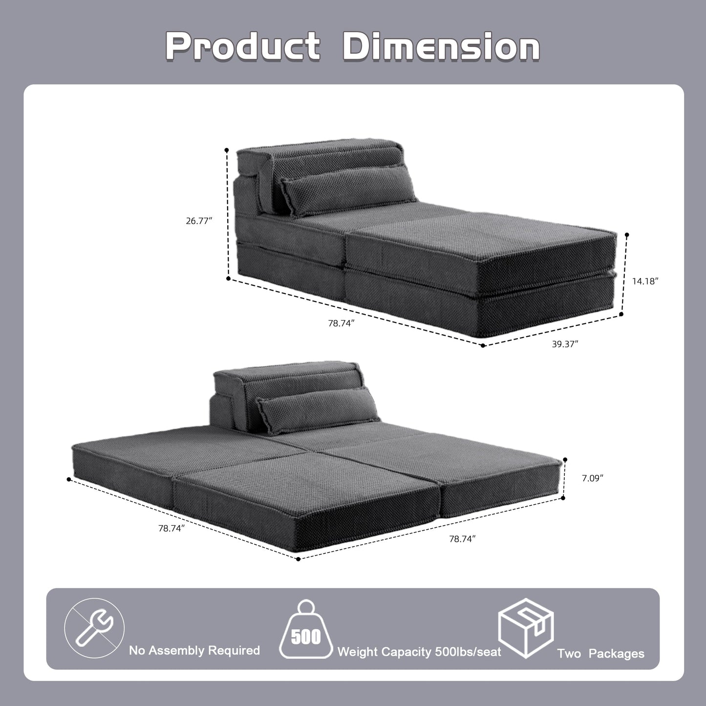 Sofa Convertible Modular Circle Fleece Dark Gray 1 Seat 79 In Ottoman