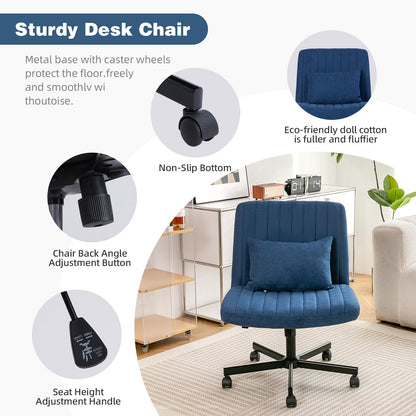 Swivel Office Chair Linen Blue Criss Cross Memory Foam 360 Degree 25.2 In