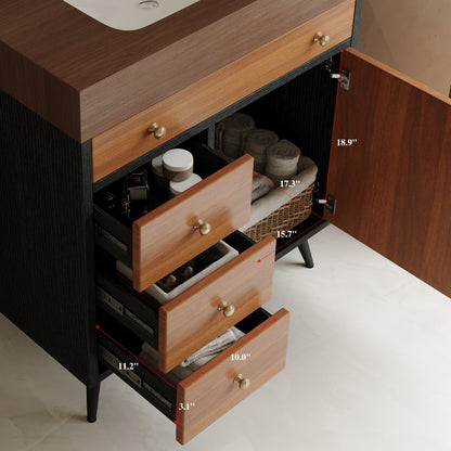 Mid-Century Modern Free-Standing Bathroom Vanity with Ceramic Sink & Sintered Stone Top