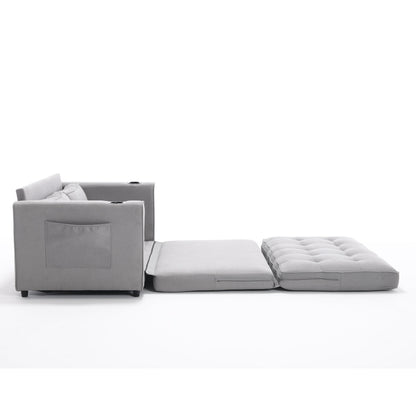 3-in-1 Sofa Bed Futon Tufted Pull-Out Sleeper 55" Light Gray