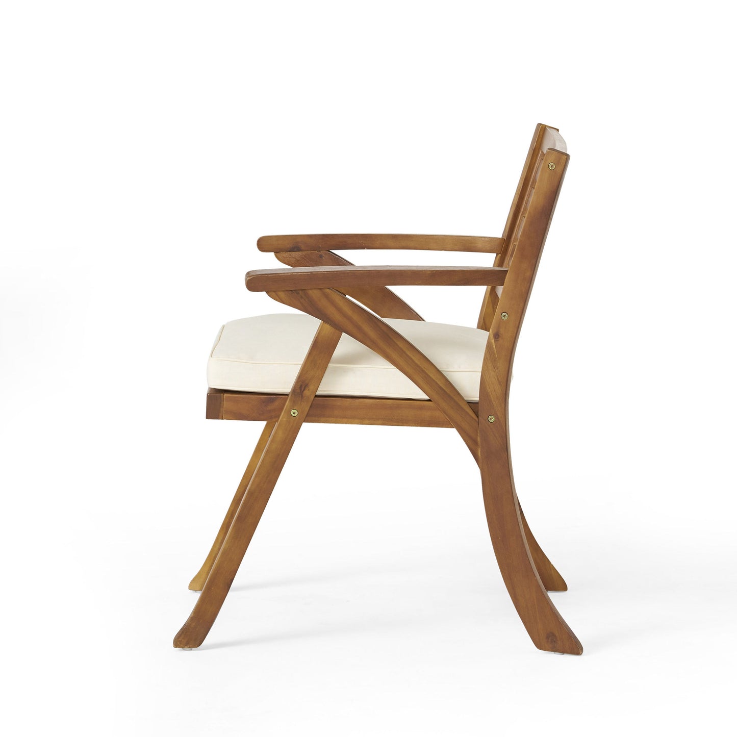 Outdoor Dining Chair Acacia Wood Teak Cream Cushion Set 2 27.5