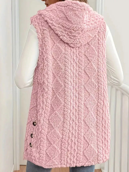 Button-Down Sherpa Hooded Vest Coat