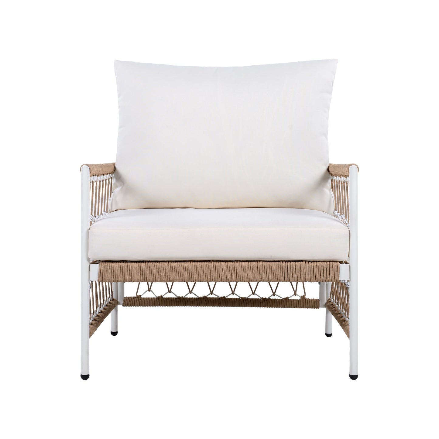 Outdoor Patio Set Bohemian Rope Steel Beige 3 Piece Glass Top Table