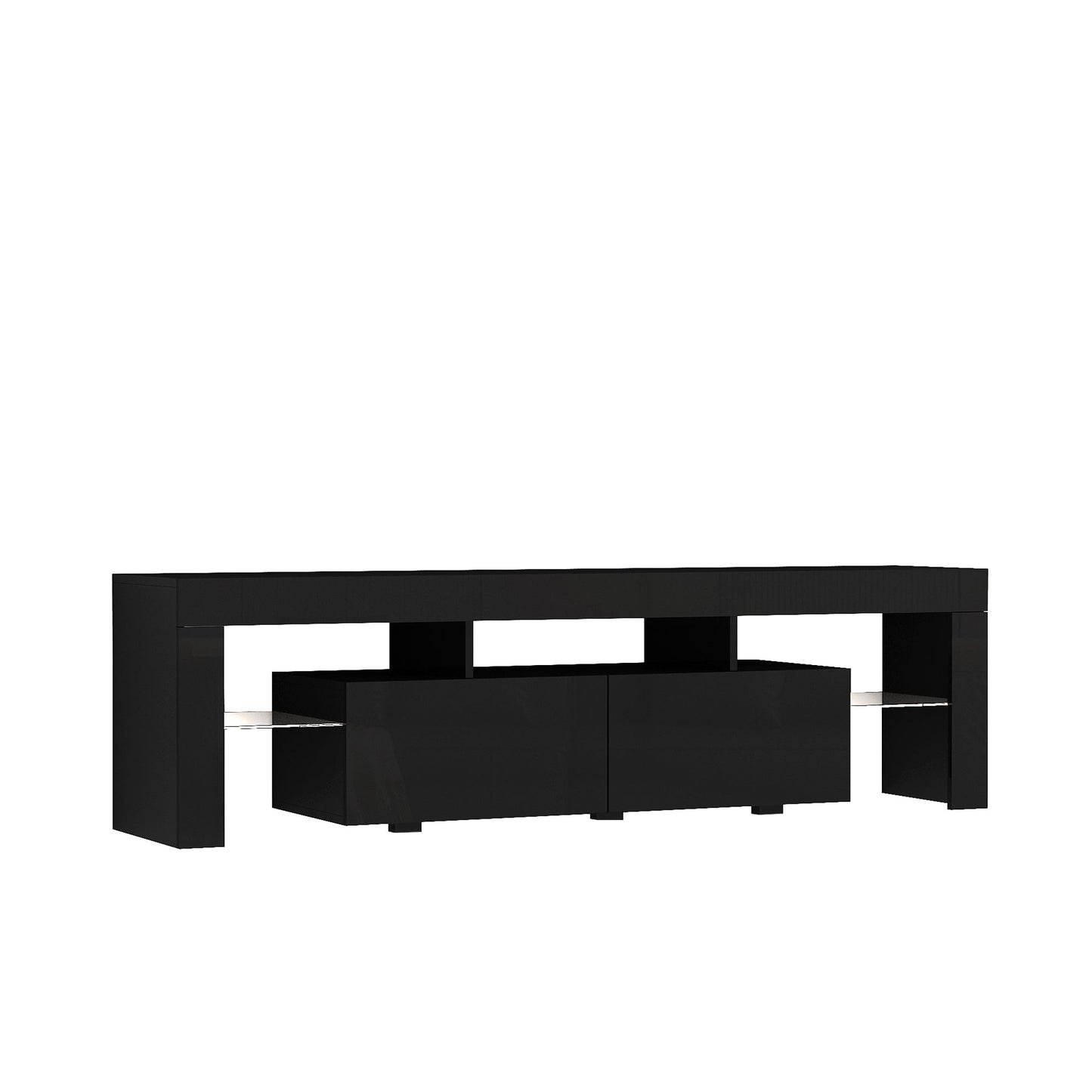 TV Stand LED High Gloss Black Storage Cabinet Fits 65