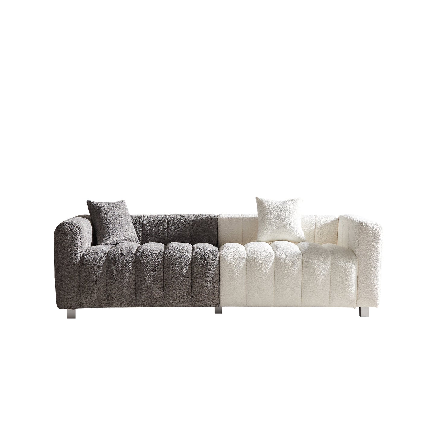 Sofa Modular Velvet Teddy White Gray 3 Seat Metal Legs 87 In 750 LB