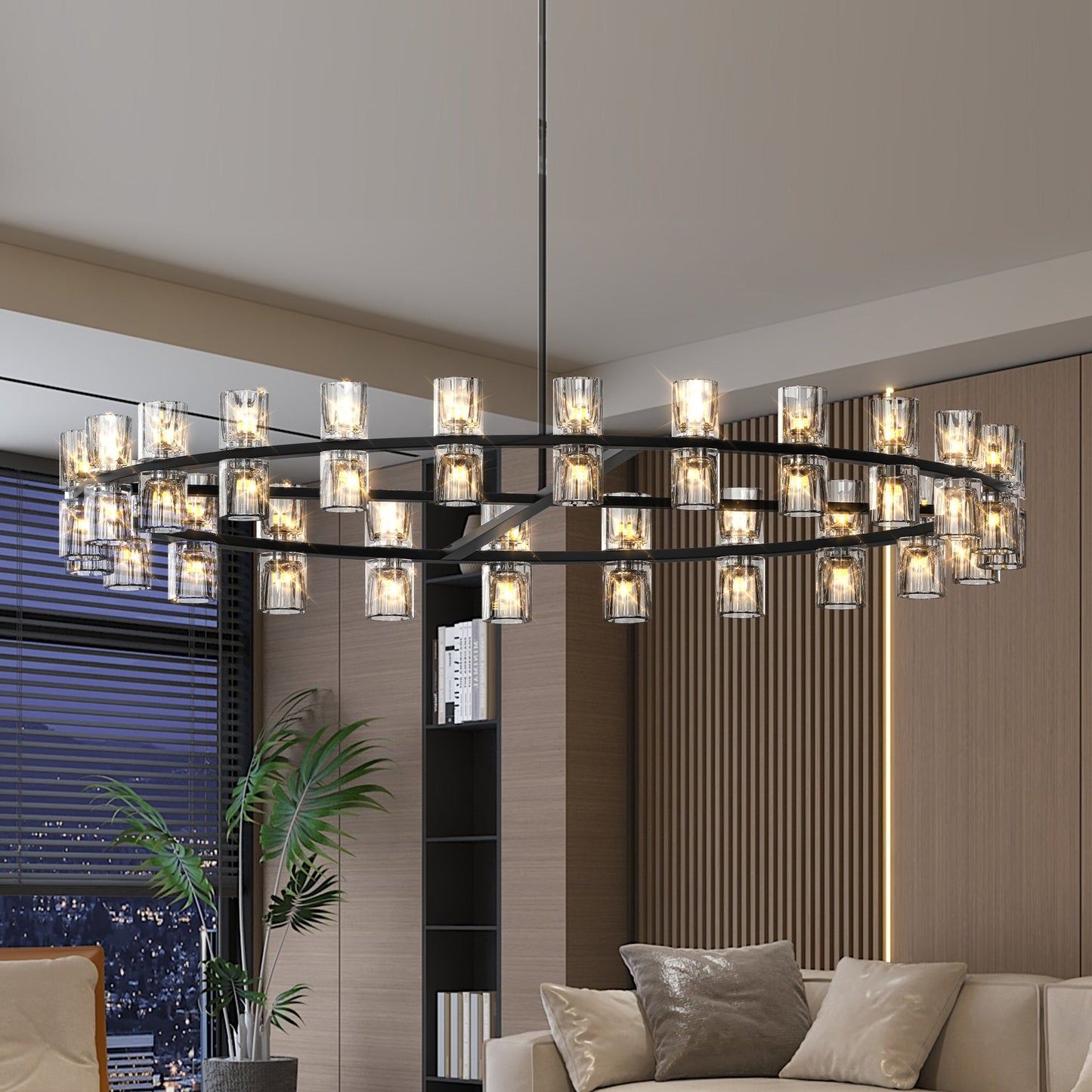 Chandelier Crystal LED 48 In Luxury Black Modern Living Dining Room
