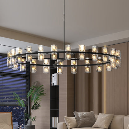 Chandelier Crystal LED 48 In Luxury Black Modern Living Dining Room