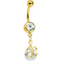 Gold Plated Crystalline Gem Four Leaf Clover Belly Ring