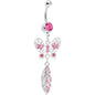 Pink Gem Butterfly Lily Leaf Belly Ring