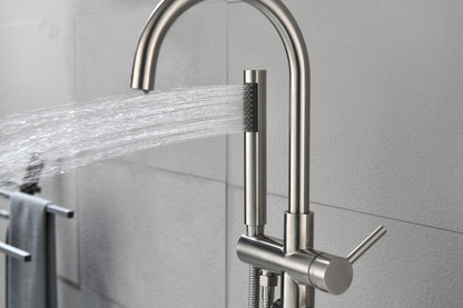 Floor Mounted Tub Faucet High Flow Freestanding Tub Filler with Handheld Shower Swivel