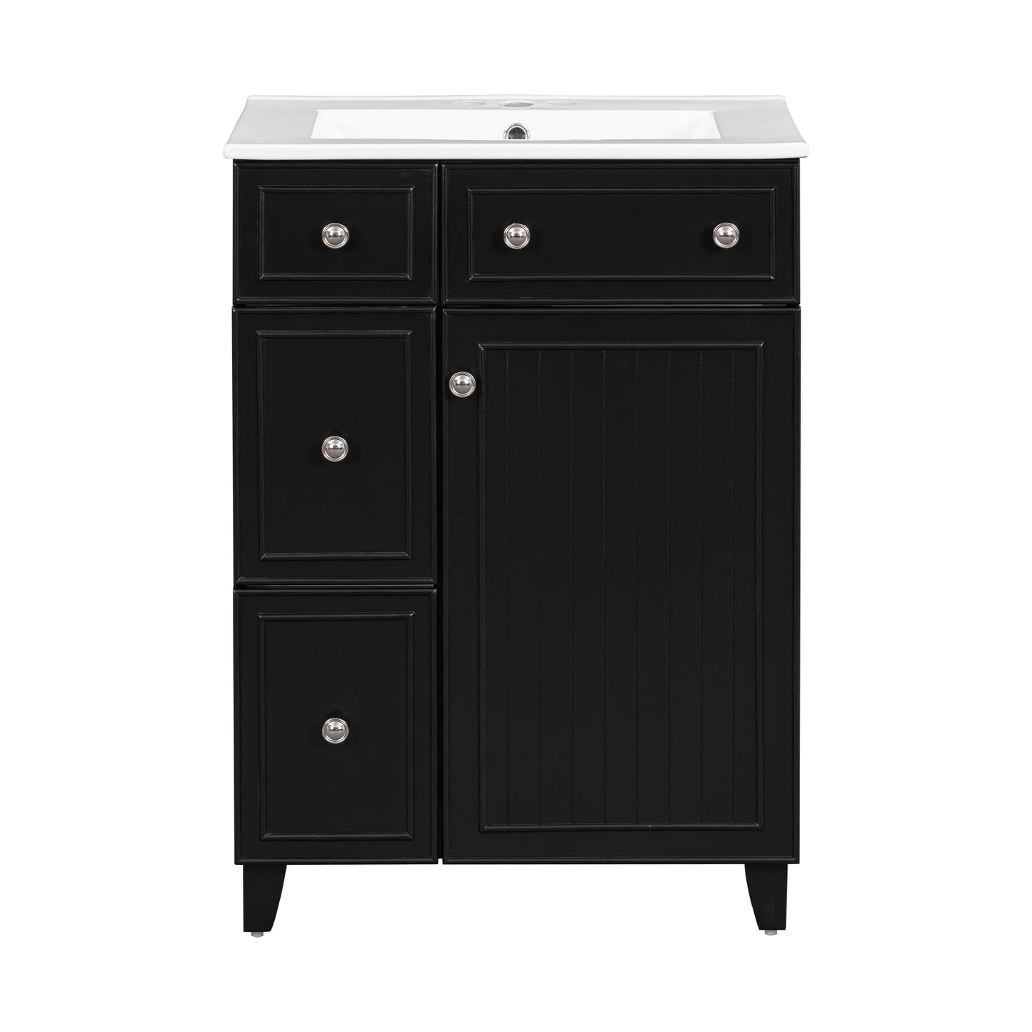 Transitional Bathroom Vanity Cabinet with Ceramic Sink, 24-Inch, Black, Solid...