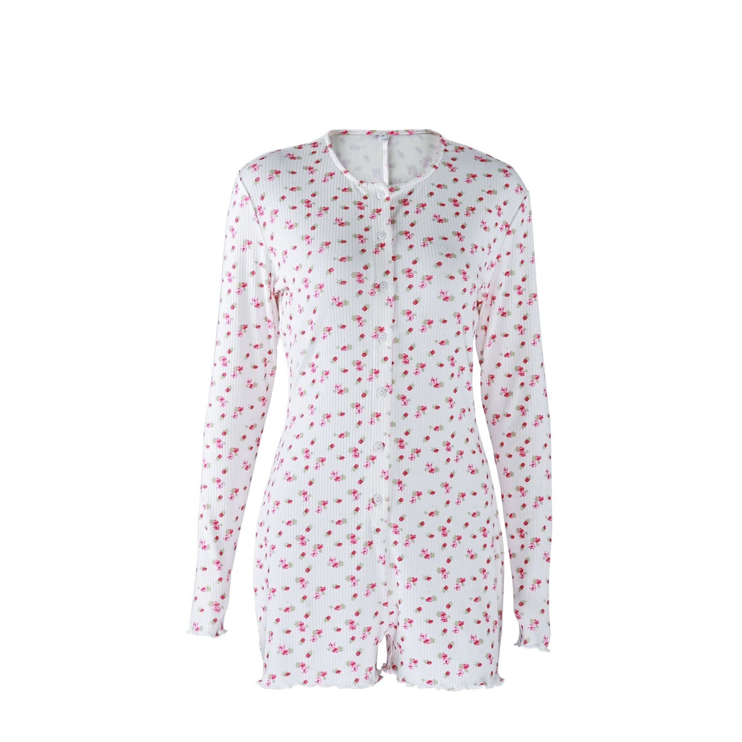 Hemstitched Print Ruffle One-piece Bodysuit