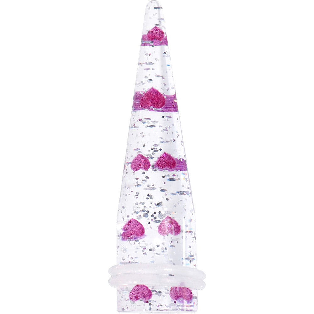 9/16 Clear Acrylic Glitter Purple Heart Confetti Taper