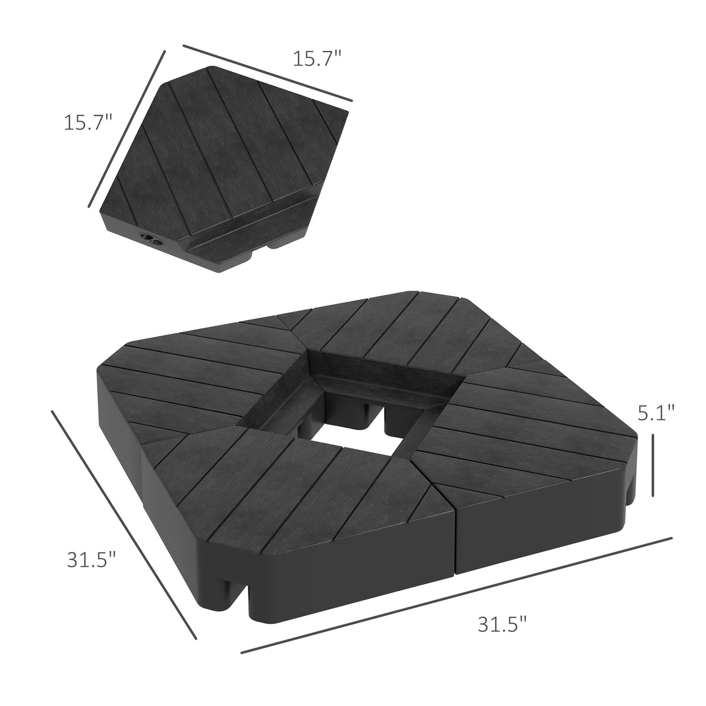 Patio Umbrella Base Cantilever Fillable HDPE 4 Piece 176 LB Wood Grain