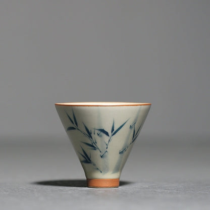 Ceramic Hand Painted Bamboo Hat-Shaped Small Teacup