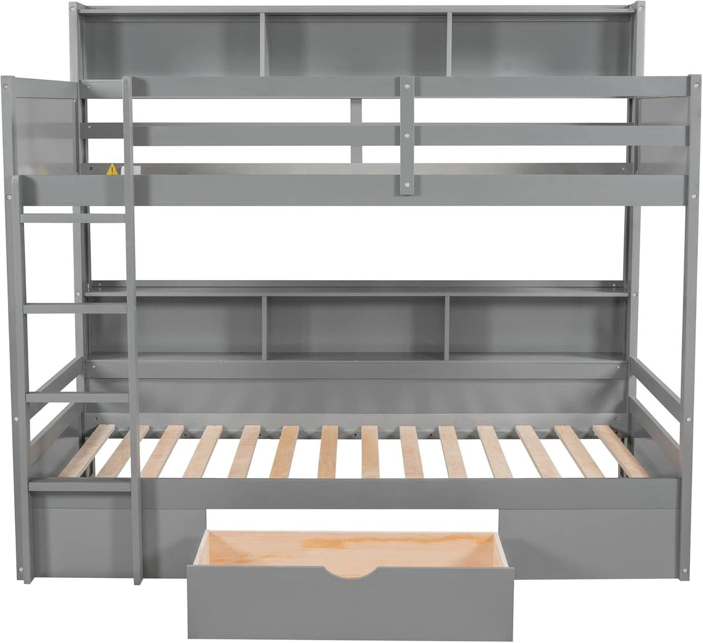 Twin Over Twin Bunk Bed Gray Storage Drawer And Shelves