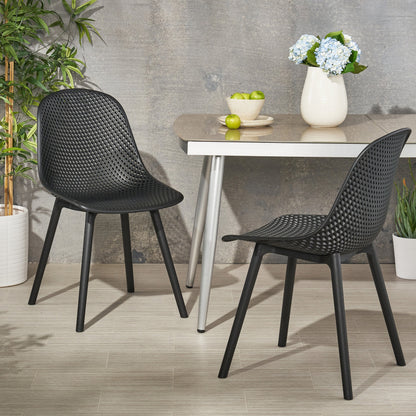 Accent Chair Minimalist Polypropylene Black Perforated Diamond Mesh 18.5x22 In