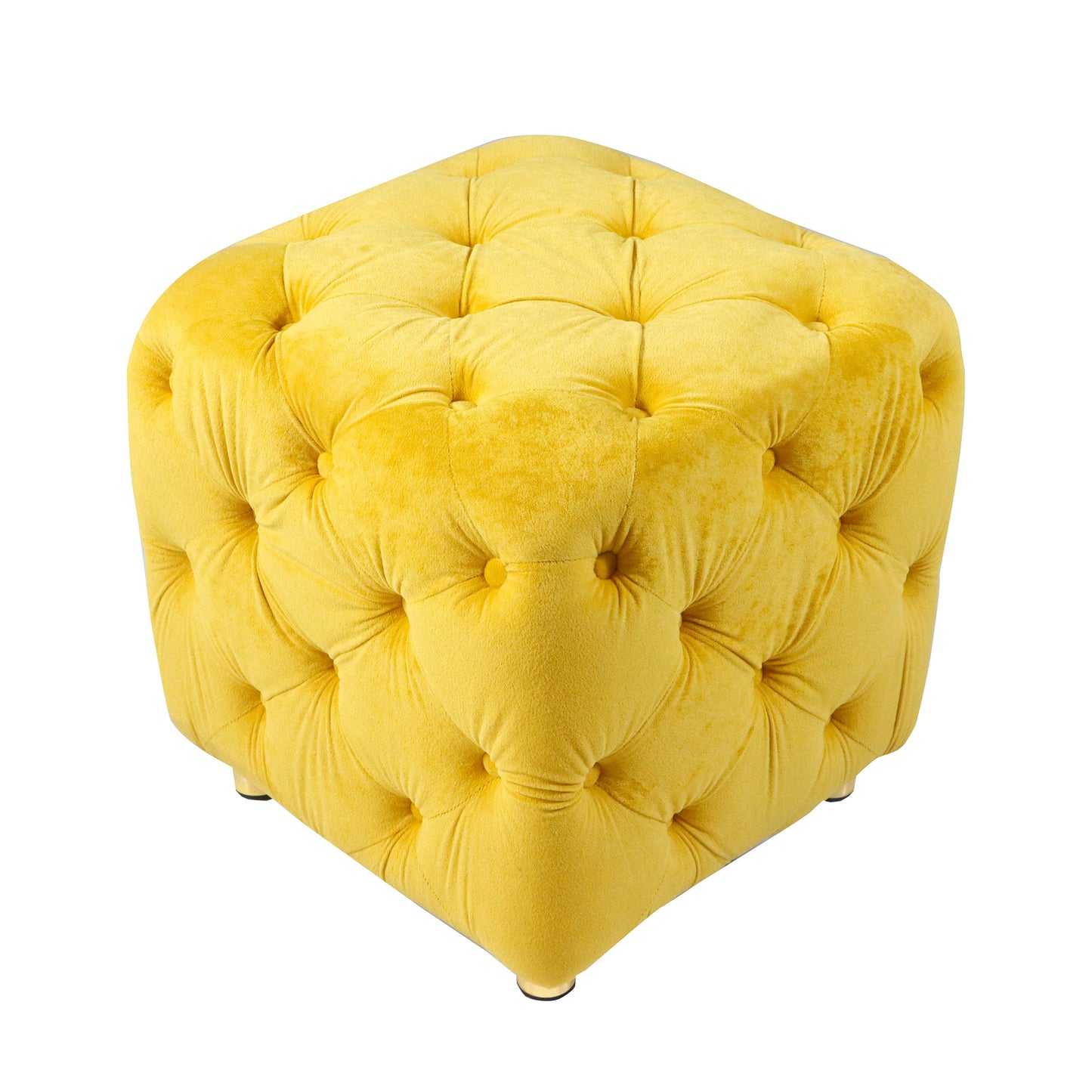 Yellow Modern Velvet Upholstered Ottoman Small Cube 18.11x18.11x18.9