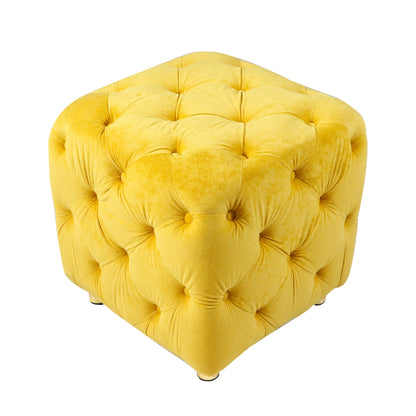 Yellow Modern Velvet Upholstered Ottoman Small Cube 18.11x18.11x18.9