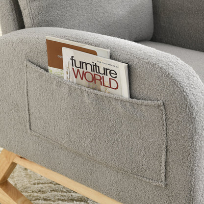 Gray Teddy Fabric Rocking Chair High Back Side Pockets 27.6