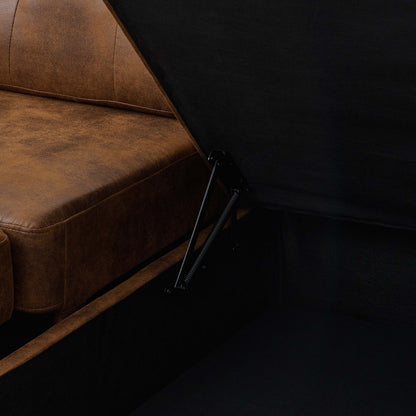Sofa Bed U-Shape Faux Leather Brown Sleeper Storage Chaise 114 In