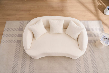 Loveseat Curved Modern Chenille Off-White 2 Seat 3 Pillows 65 In