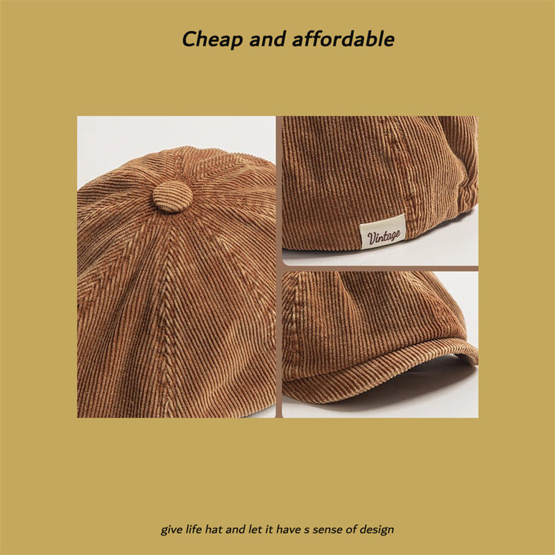 Corduroy Eight-panel Cap Men's Japanese Retro Literary