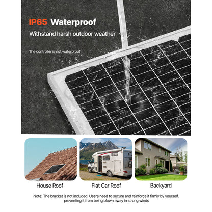 50W 12V Solar Battery Trickle Charger, MPPT Controller, IP65, for Car Boat RV