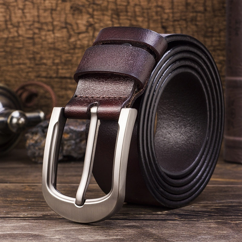 Men's Leather Belt With Pin Buckle, Genuine Leather Men's Waist Belt, Cowhide