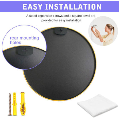 Wall Mirror Round Aluminum Frame Gold 30 In HD Glass Shatterproof Film