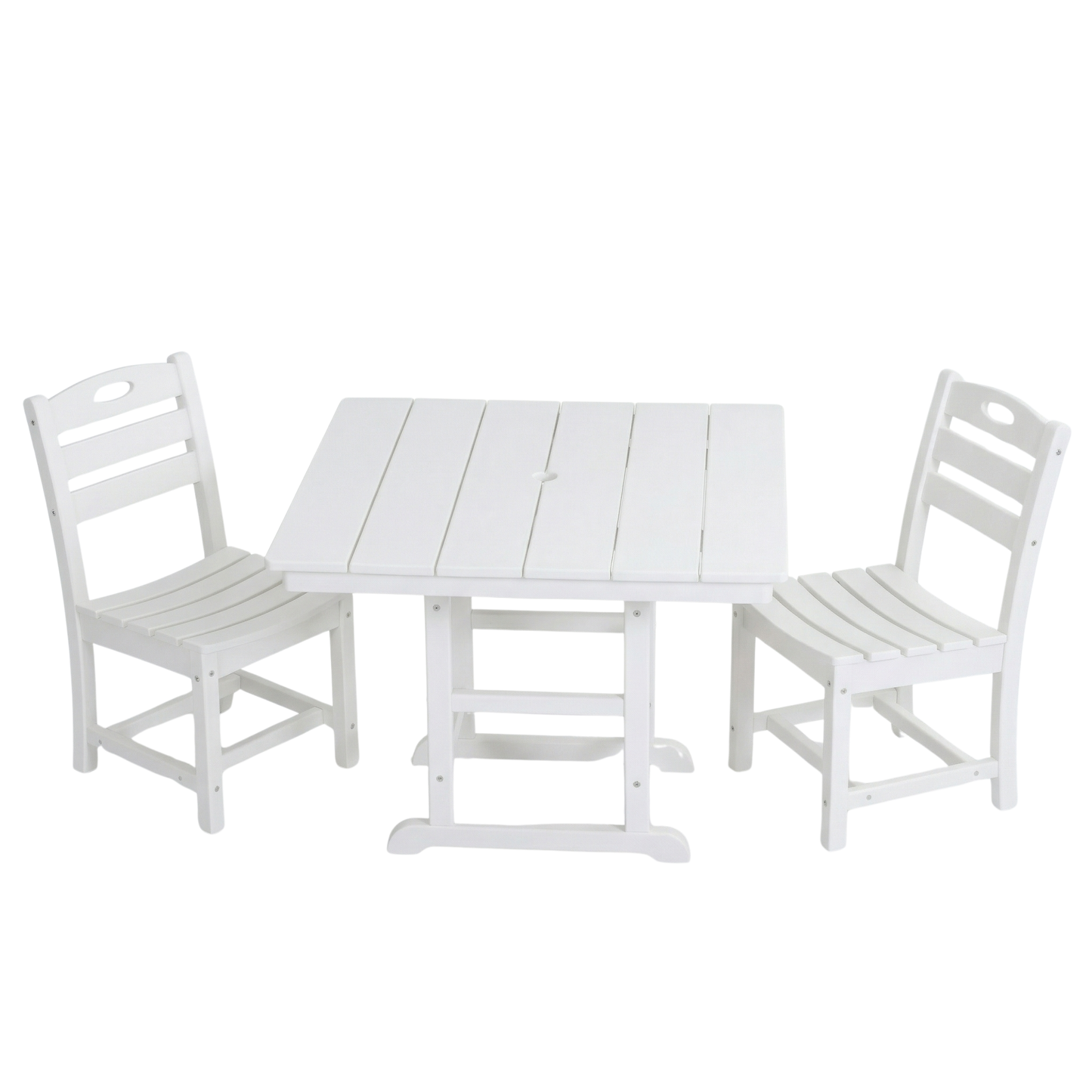 Outdoor Patio Dining Set HDPE White 3 Piece Square Table 2 Chairs Seats 2
