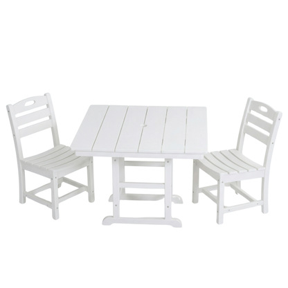 Outdoor Patio Dining Set HDPE White 3 Piece Square Table 2 Chairs Seats 2