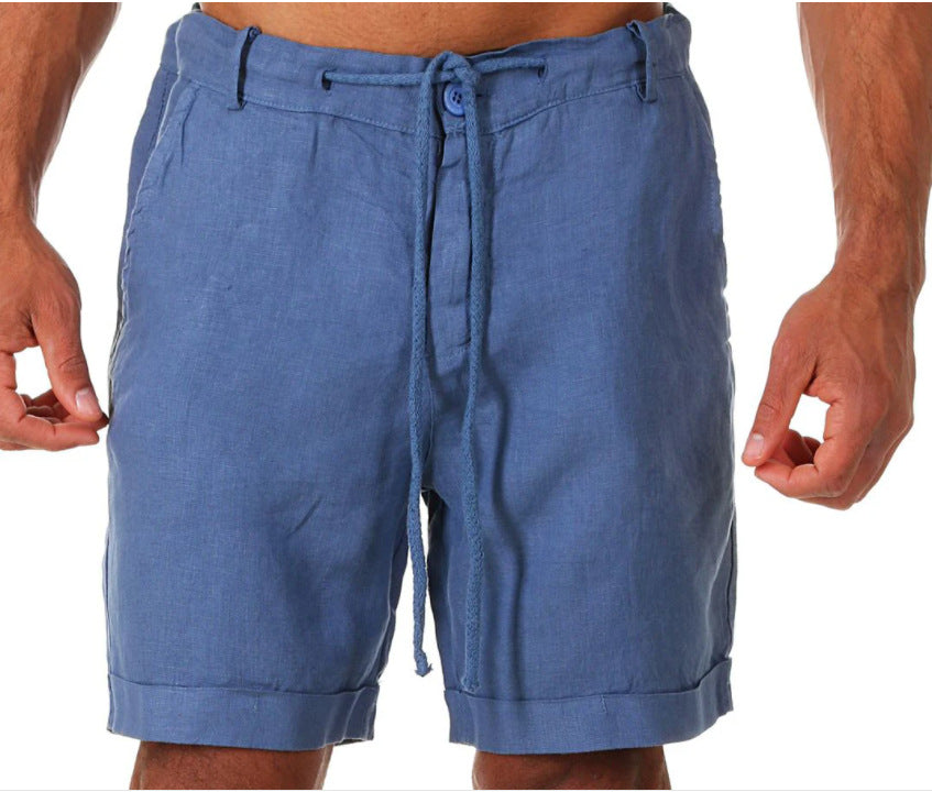 Mens Sports Running Fitness Shorts Solid-Color Casual Pants With Drawstring