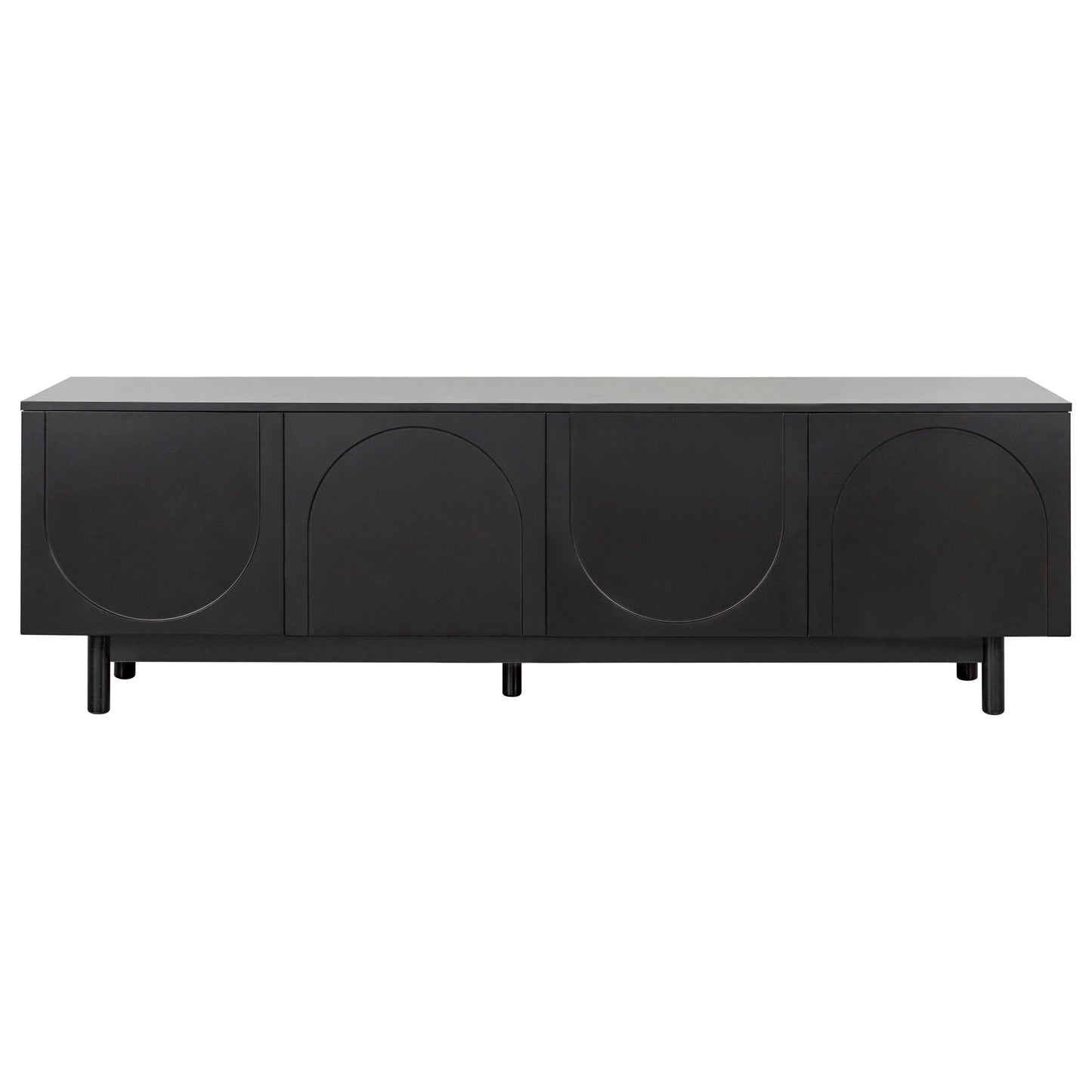 TV Stand Minimalist Black Particle Board Arch Doors Wood Legs Fits 78 In TV