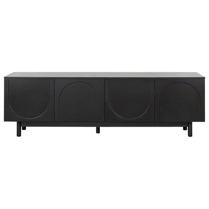 TV Stand Minimalist Black Particle Board Arch Doors Wood Legs Fits 78 In TV