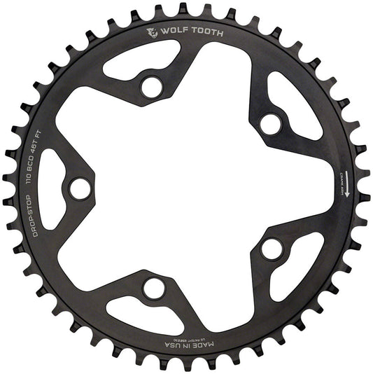Wolf Tooth 110 BCD Cyclocross Road Chainring - 44t 110 BCD 5-Bolt Drop-Stop B  BLK