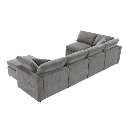 6-Seat U-Shape Modular Sofa with Ottoman, 130