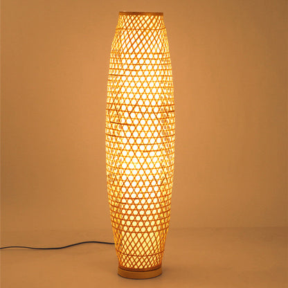 Handcrafted Bamboo Floor Lamp, Warm Yellow Light